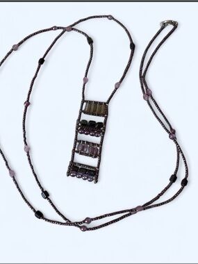 Long Vintage Purple Glass Beaded Pendant Necklace